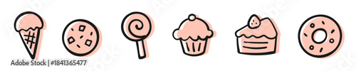 Hand-Drawn Sweet Treats Doodle Icon Set