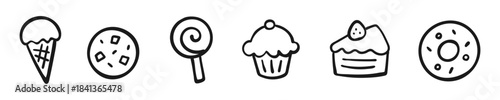 Hand-Drawn Sweet Treats Doodle Icon Set
