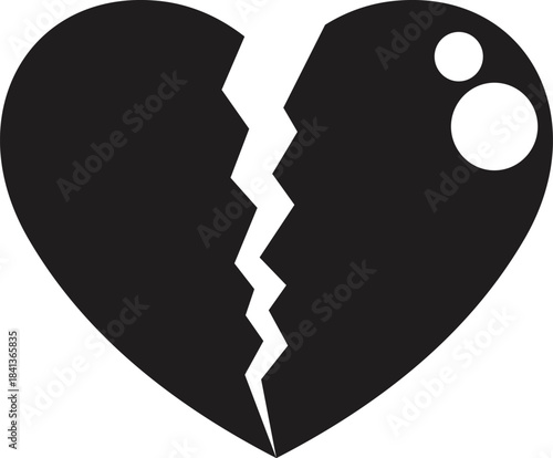 Broken heart representing the end of a love story or relationship, with a crack splitting it in two parts