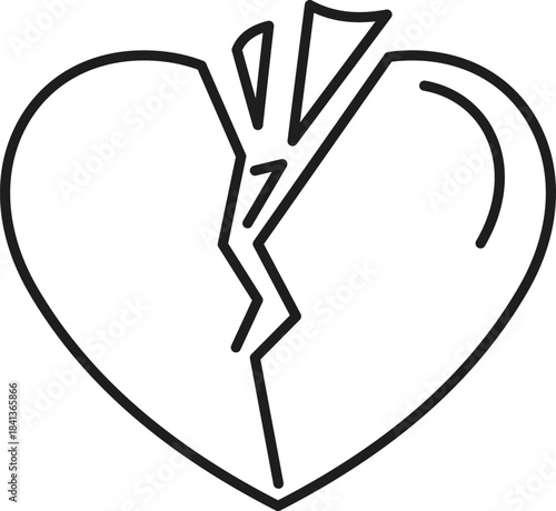 Line drawing of a broken heart representing heartbreak, loss, and sadness