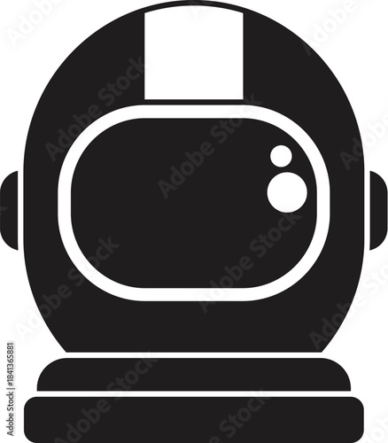 Black and white icon of astronaut helmet ensuring safety in outer space