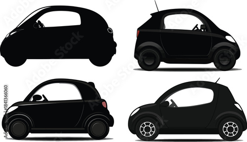 Compact Electric Microcar set Silhouette Vector	