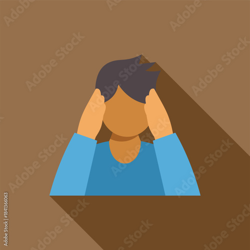 Person holding hands to head indicating headache pain, stress, or migraine