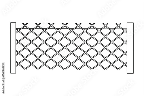 Chain Link Fence Diamond Mesh Wire Barrier Line Art