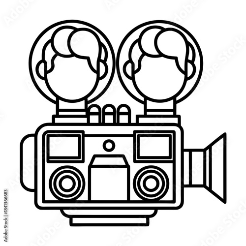 Classic cinema projector with unique human head reels for a retro film experience