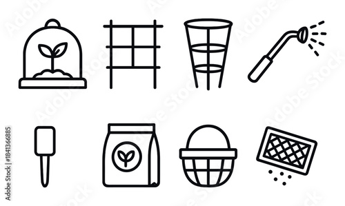 Gardening tools icons on dark background