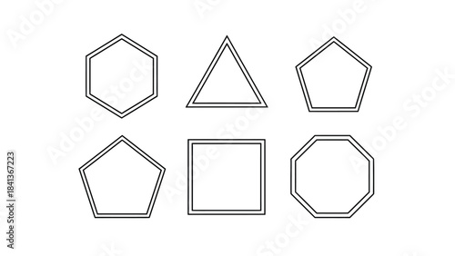 Set of basic geometric shapes outlines hexagon, triangle, pentagon, square, octagon