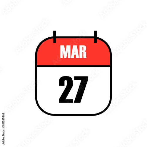 Red and white calendar icon showing March 27 in bold black font, celebrating World Theatre Day to honor global performing arts, cultural expression, and dramatic storytelling