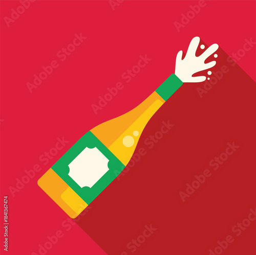 Champagne bottle exploding with bubbling foam, symbolizing celebration and success