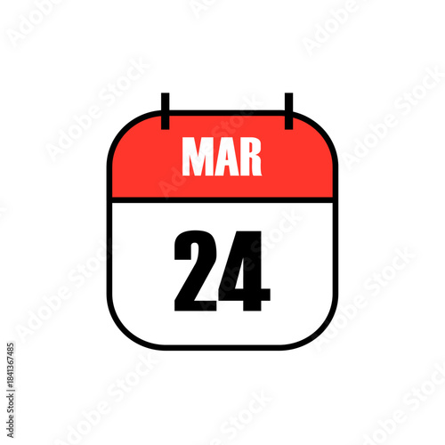 Red and white calendar icon showing March 24 in bold black font, marking World Tuberculosis Day to raise global awareness