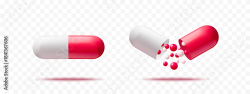 Background with realistic 3d capsules. Medical, pharmacy, healthcare, hospital, clinic, telemedicine, insurance, biotechnology concept. Vector illustration.