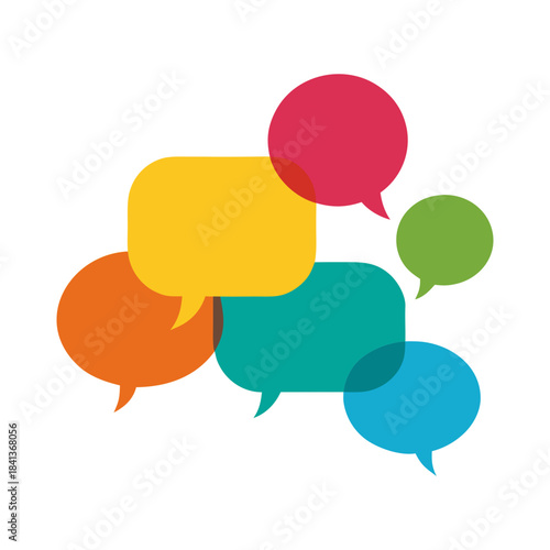 abstract speech bubbles and text elements