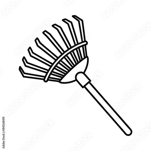 Garden Rake Angled Fan Rake Tool Line Art Icon