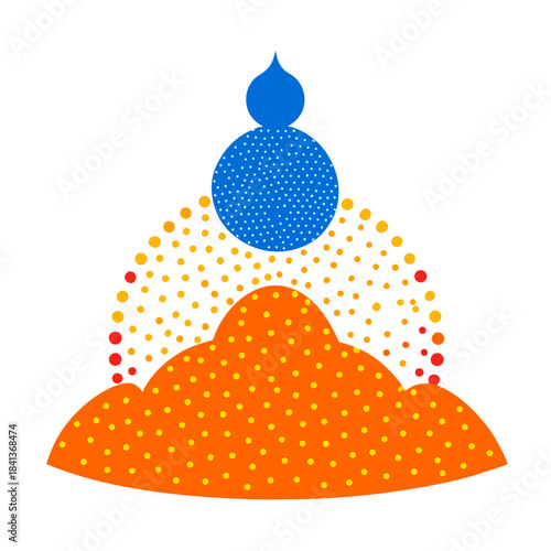 dot-created scene in harmonious colors inspired technique for unique textiles.