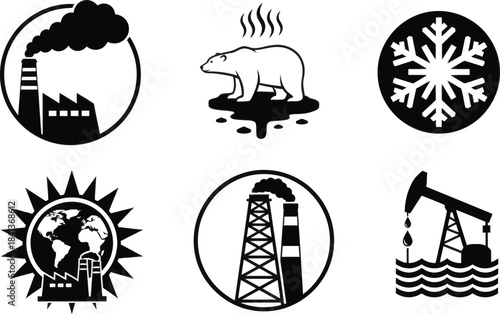 Climate and Industry Environmental Crisis Icon Set Vector