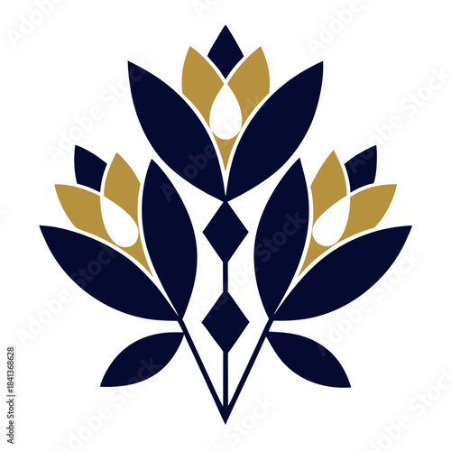 flowers and leaves in symmetrical arrangement 1920s revival style.