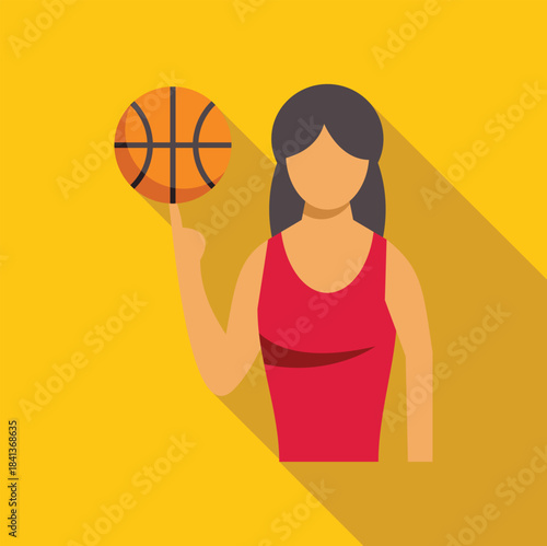 Female basketball player demonstrating skill by spinning ball on one finger