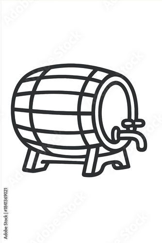Wooden beer barrel or wine keg resting on a stand with a dispensing tap
