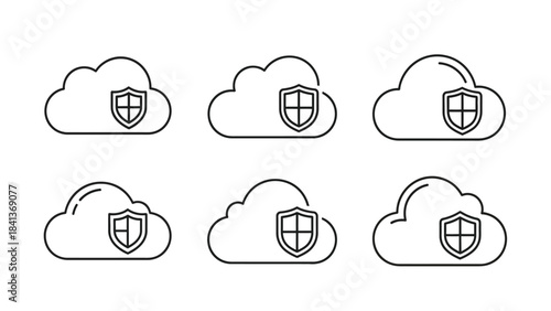 Set of six outline icons representing cloud security and data protection