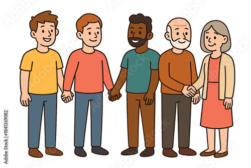 Diverse adults holding hands and shaking hands symbolizing unity and community connection