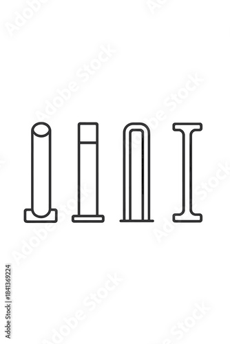 Collection of four different styles of protective bollards and traffic posts