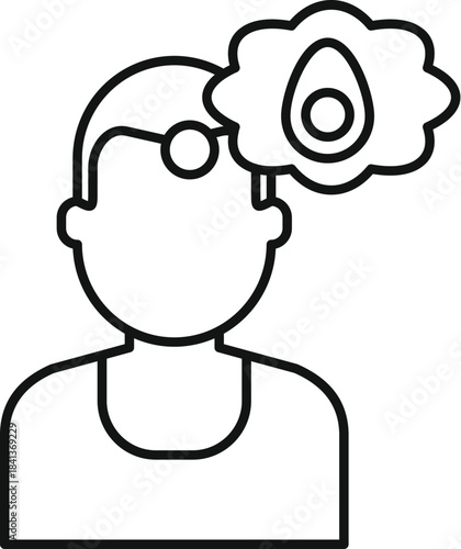 Head of person with an avocado in thought bubble depicting healthy eating or craving