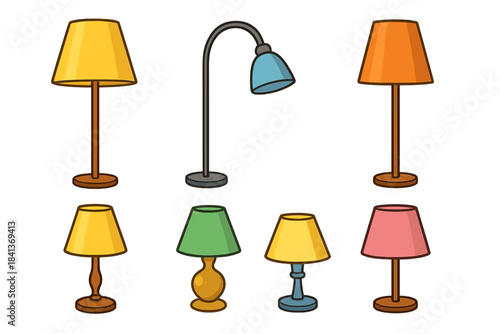 Colorful floor and table lamps set for home interior decoration and lighting fixtures