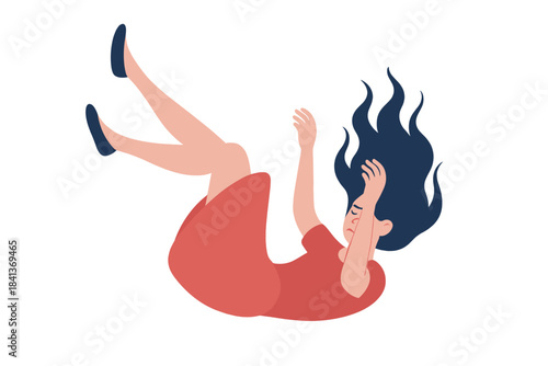 Stylized depiction of a woman falling through the air symbolizing anxiety and loss of control