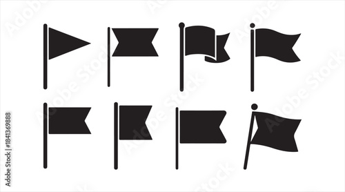 Set of flag and pennant icons showing multiple banner styles for navigation, decoration, marking, and symbolic design