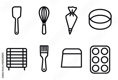 Baking tools silhouette collection on dark background