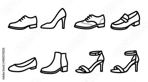 Variety of footwear silhouettes: heels, flats, boots, loafers, and sandals
