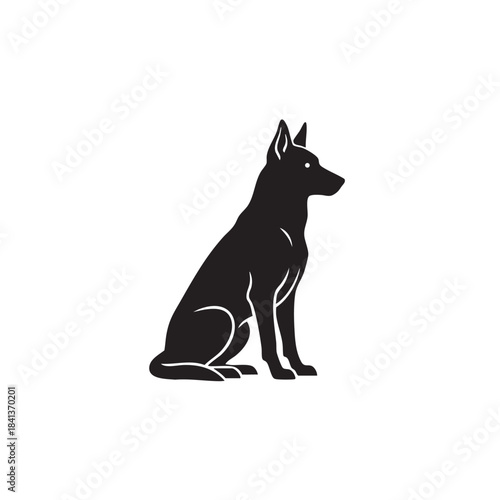 Dog silhouette vector icon. Sitting German Shepherd profile. Black pet animal logo symbol isolated on white background. Minimalist canine graphic design