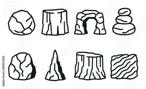 Assorted rock and stone patterns on brown background