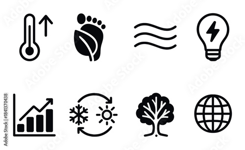 Sustainability and energy icons: environment, recycling, growth