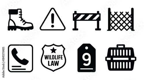 Collection of various industrial and safety icons on dark background