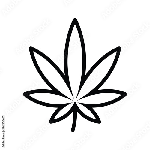 Simple outline icon of a cannabis marijuana leaf, isolated on