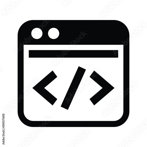 Coding window icon with angle brackets for web development and programming