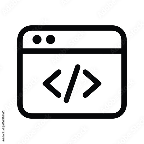 Coding icon in browser window outline symbol for web development and programming