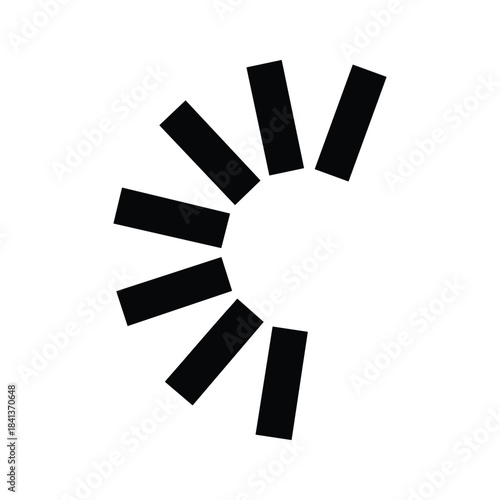 Abstract loading or buffering icon made of radiating black rectangles on