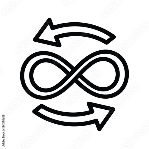 Infinity loop with two opposing arrows, symbol of continuous process