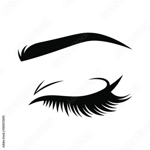 Black silhouette of a closed eye with long eyelashes and eyebrow