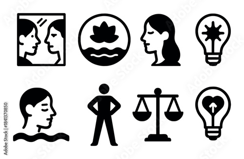 Silhouette icons: reflection, meditation, balance, creativity