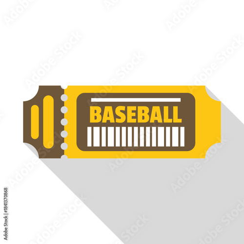 Yellow baseball event ticket with baseball text and barcode