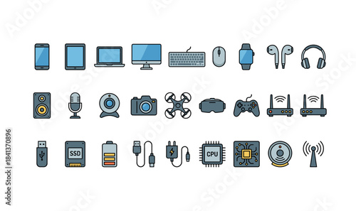 Modern digital devices and accessories icons collection