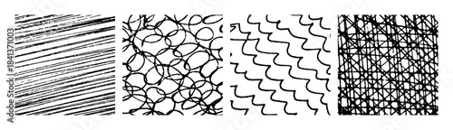 Set of monochrome hand-drawn crosshatch textures