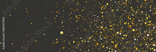 Gold glittering dust with stars on transparent backdrop