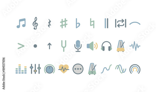 Musical symbols and icons: diverse collection of audio and sound elements