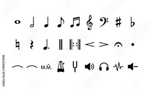 Collection of musical notes and symbols for music theory education