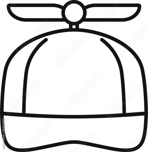 Propeller hat outline vector icon, symbolizing childhood, fun, and novelty