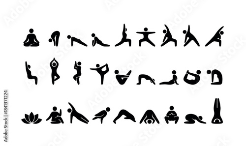 Silhouette yoga poses collection for fitness and meditation practice